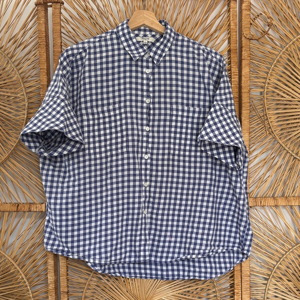 Madewell Blue Gingham Short-Sleeve Button-Up Shirt 100% cotton size large